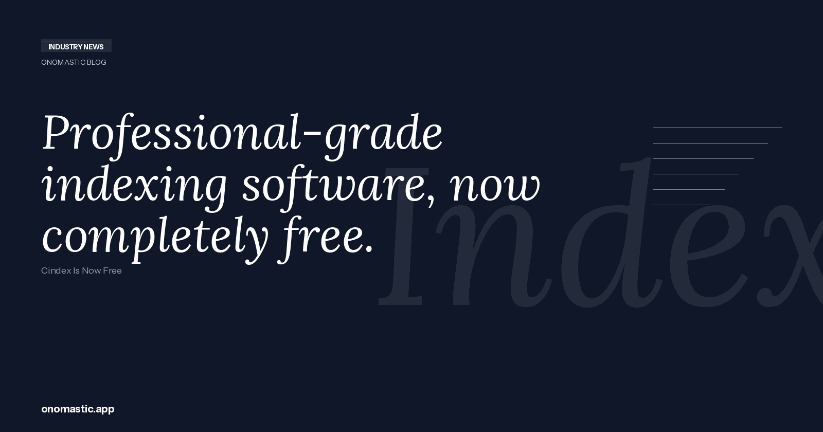 Cindex Is Now Free — What Self-Published Authors Actually Need to Know